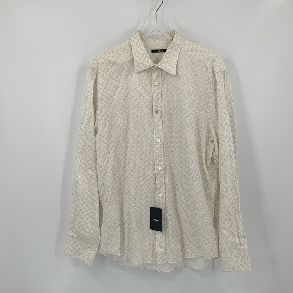 Z Zegna cotton button front floral shirt long sleeve tan cream men new XL